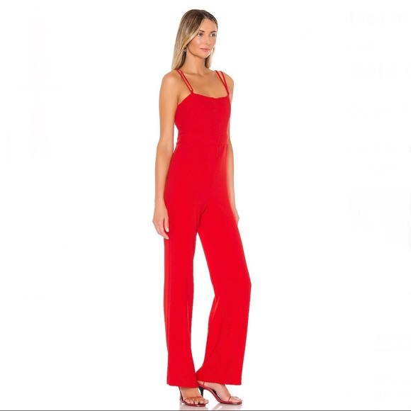 NEW NBD REVOLVE RED BUTTON-FRONT JUMPSUIT - Picture 4 of 7